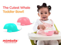 child using Mombella Pink The Whale toddler bowl