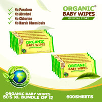 Organic Baby Wipes 50's Extra Large Wipes Pack of 12