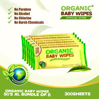 Organic Baby Wipes 50's Extra Large Wipes Pack of 6 (Expiration: March 2023)