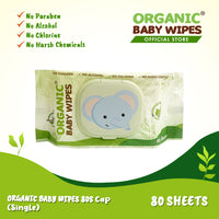 Organic Baby Wipes 80s with cap SINGLES