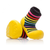 side and sole view of Attipas Rainbow Yellow shoes