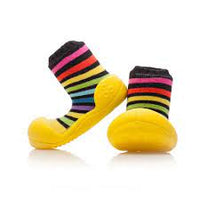 front and side view of Attipas Rainbow Yellow shoes