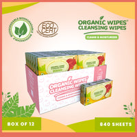 Organic Wipes Cleansing Wipes Crisp Apple 70s pack of 12